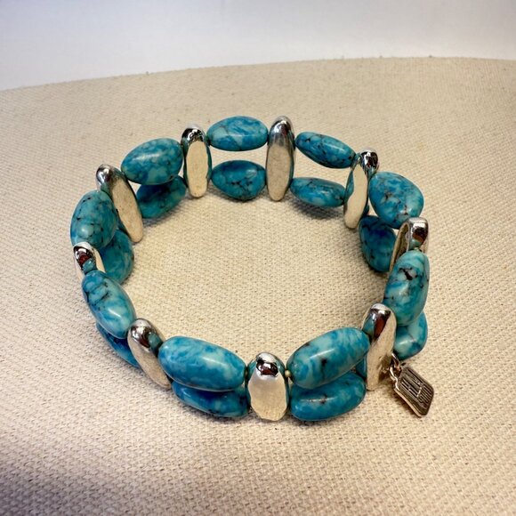 RLM Soho Turquoise Stone Stretch Bracelet Silver-Tone Robert Lee Morris - Picture 2 of 7